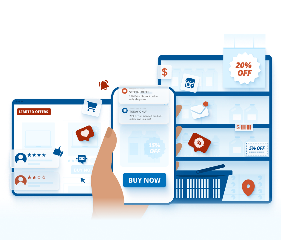 Ilustración que muestra las complejidades del punto de decisión del consumidor.