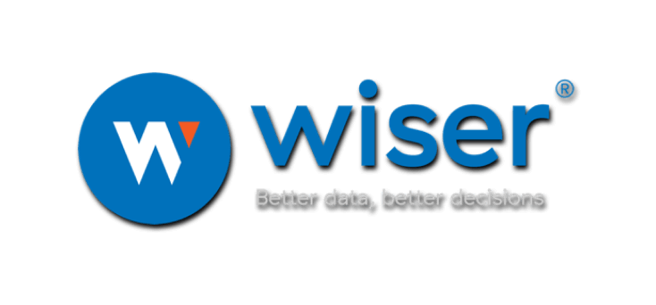 Wiser icon, logo, tagline with drop shadow.