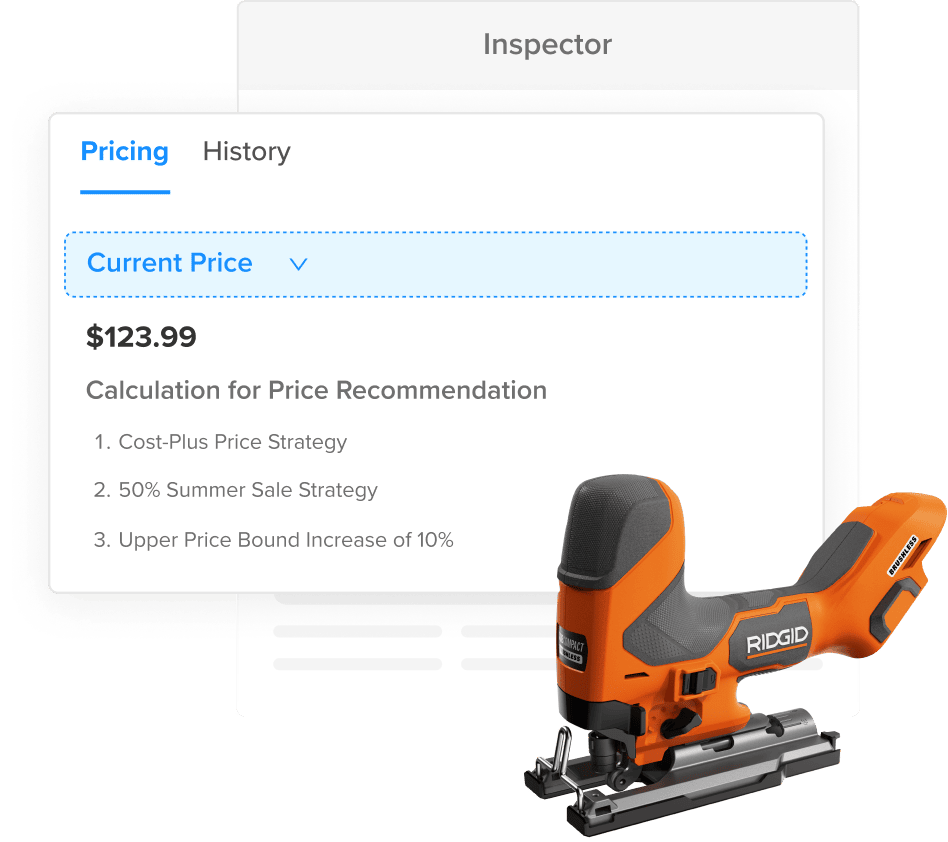 Price recommendation automation mockup
